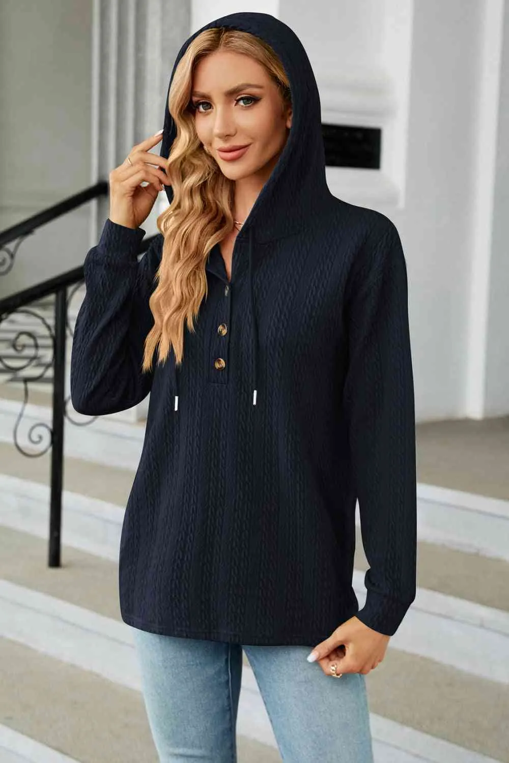 Sweat à Capuche avec Manches Longues et Motif Cble légant