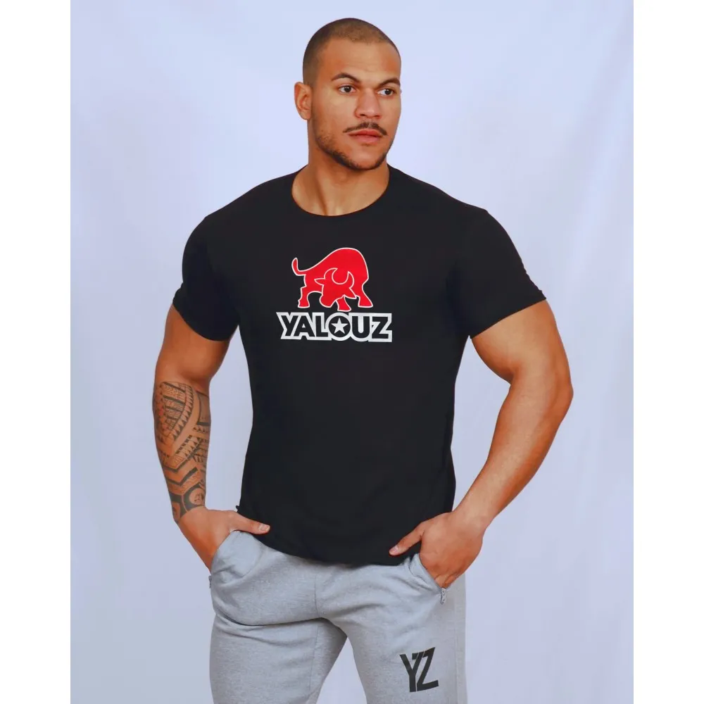 T-shirt coton noir manches courtes logo Toro et logo yalouz | YALOUZ SPORT