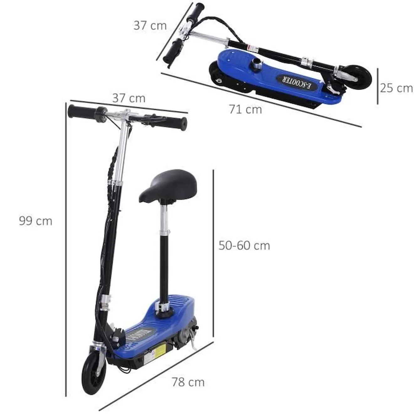 Trottinette électrique pliable pour enfants - HOMCOM - 120 W - Hauteur réglable - 2 roues - Bleu et noir blanc - Homcom