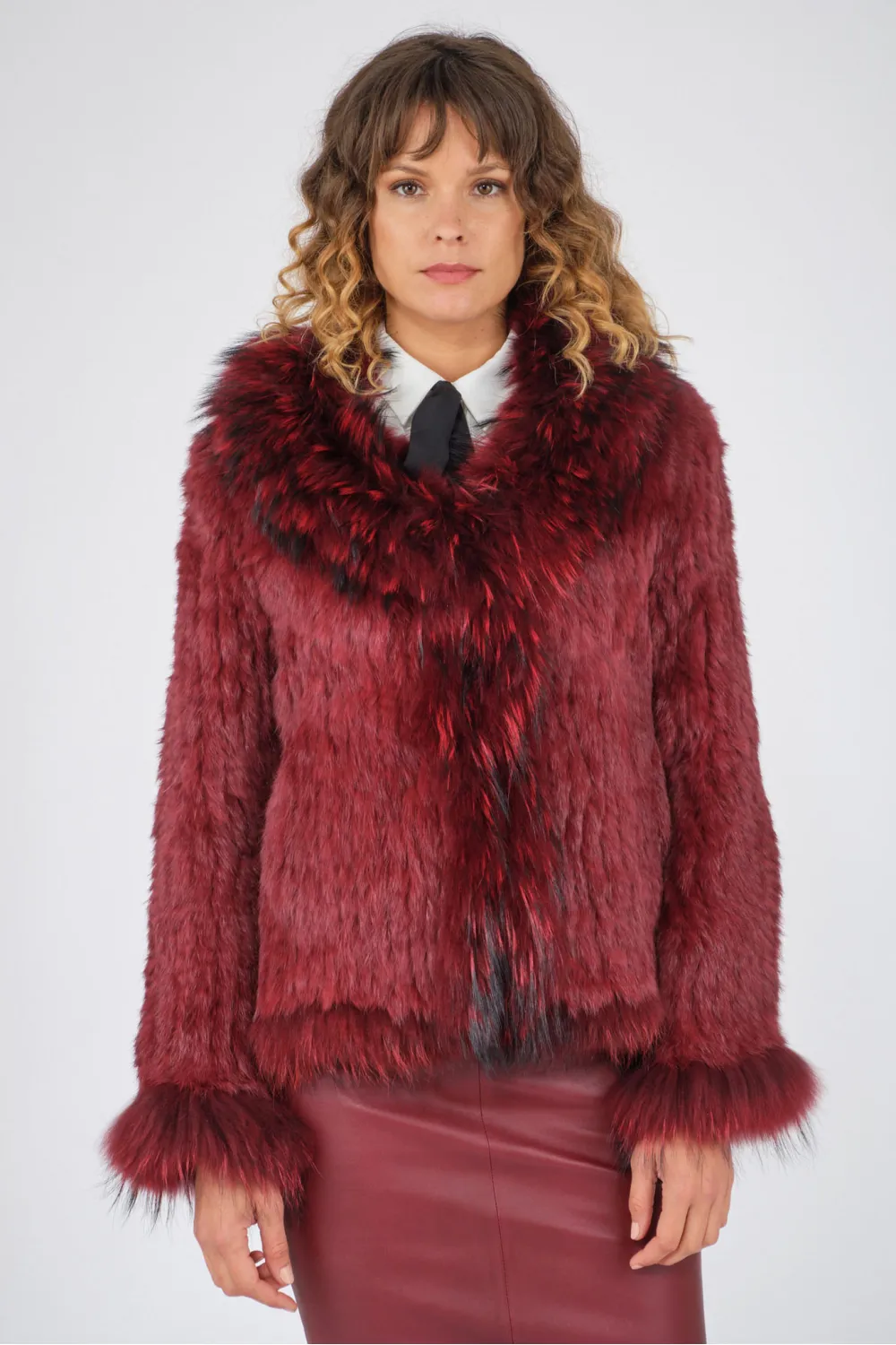 Veste en fourrure tricotée véritable lapin, Sélection Cesare Nori - 02001L Bordeaux | Cesare Nori