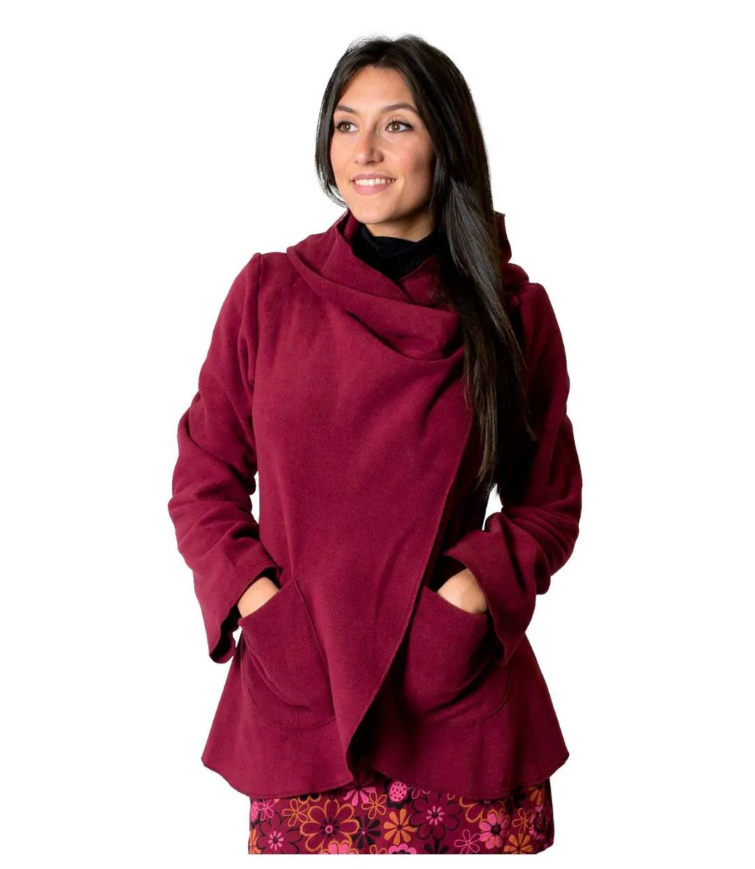 Veste polaire à capuche ethnique OTTAWA prune Coton Du Monde